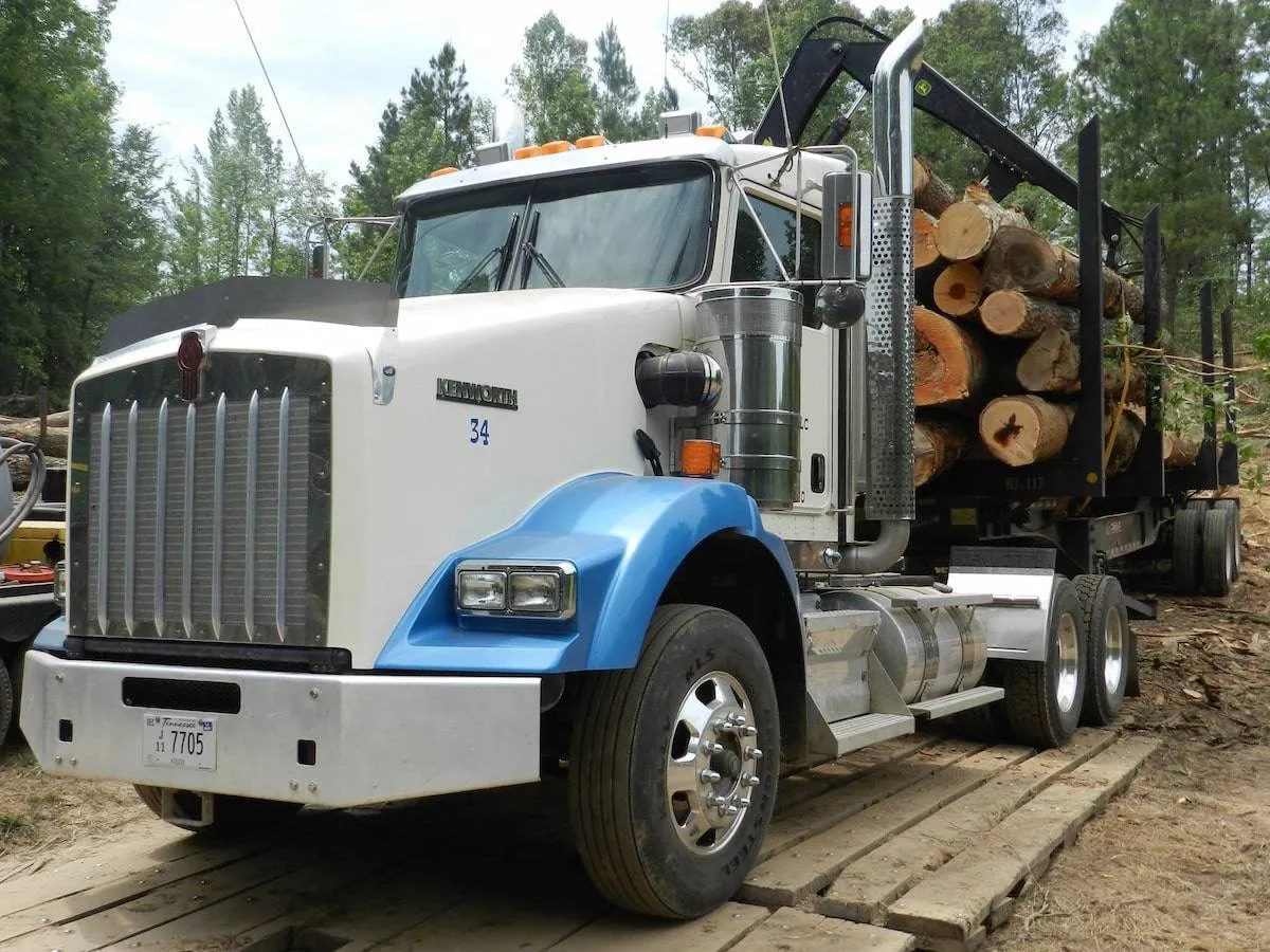 Log truck being loaded with timber